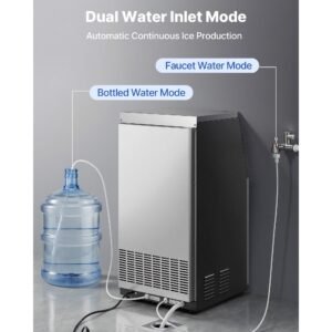 commercial ice maker machine, 120 lbs/24h with 30 lbs storage capacity, built in/freestanding/under counter, stainless steel ice maker with led display & self cleaning, for home bar restaurant