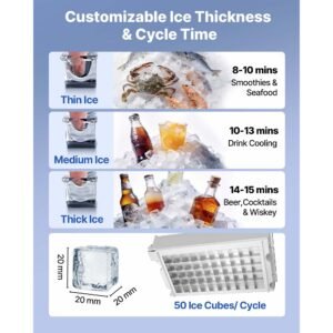 commercial ice maker machine, 130 lbs/24h with 30 lbs storage capacity, built in/freestanding/under counter, stainless steel ice maker with led display & self cleaning, for home bar restaurant