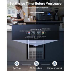 commercial ice maker machine, 130 lbs/24h with 30 lbs storage capacity, built in/freestanding/under counter, stainless steel ice maker with led display & self cleaning, for home bar restaurant