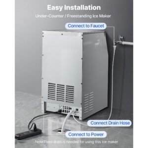 commercial ice maker machine, 130 lbs/24h with 30 lbs storage capacity, built in/freestanding/under counter, stainless steel ice maker with led display & self cleaning, for home bar restaurant