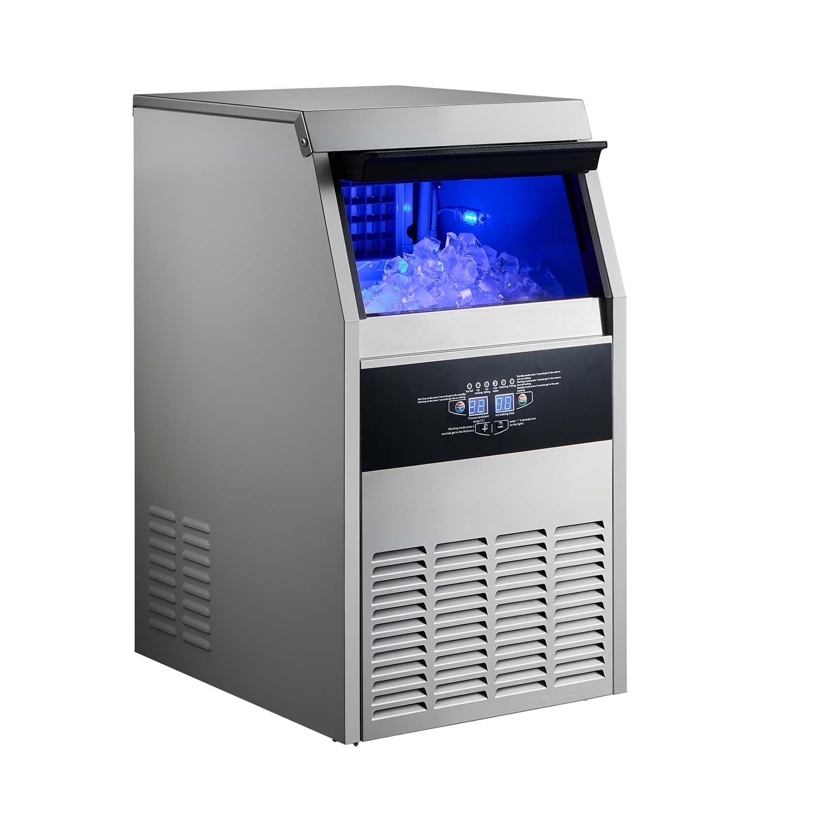 commercial ice maker machine, 130 lbs/24h with 30 lbs storage capacity, built in/freestanding/under counter, stainless steel ice maker with led display & self cleaning, for home bar restaurant
