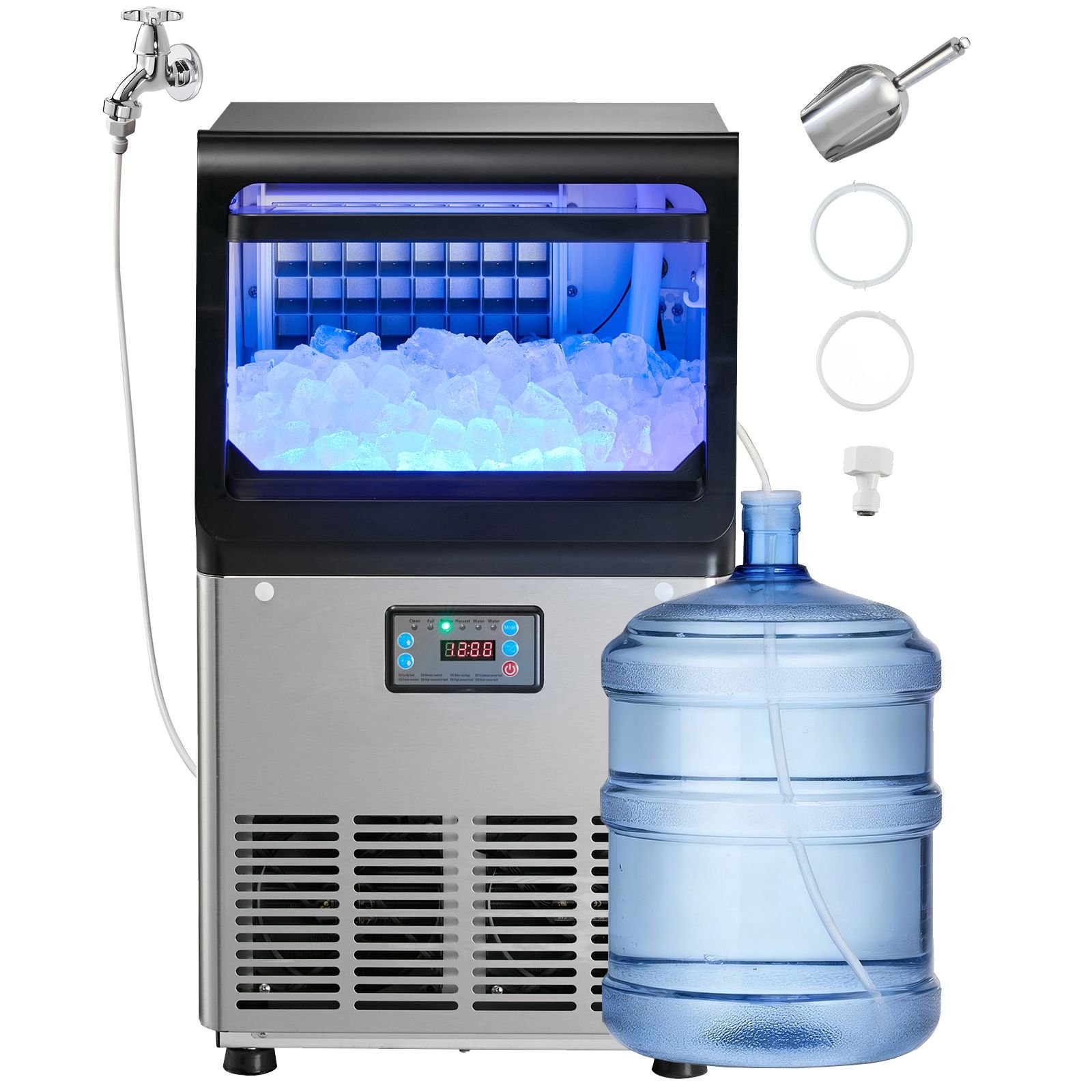 commercial ice maker machine, 90 lbs/24h with 13 lbs storage capacity, countertop/freestanding/under counter, stainless steel ice maker with led display & self cleaning, for home bar restaurant