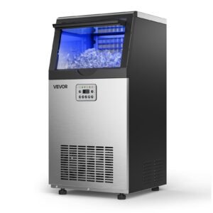 Commercial Ice Maker Machine with Pump, 100 lbs/24h with 30 lbs Storage Capacity, Built-in/Freestanding/Under Counter, Stainless Steel Ice Maker with LED Display & Self-Cleaning, for Home Bar