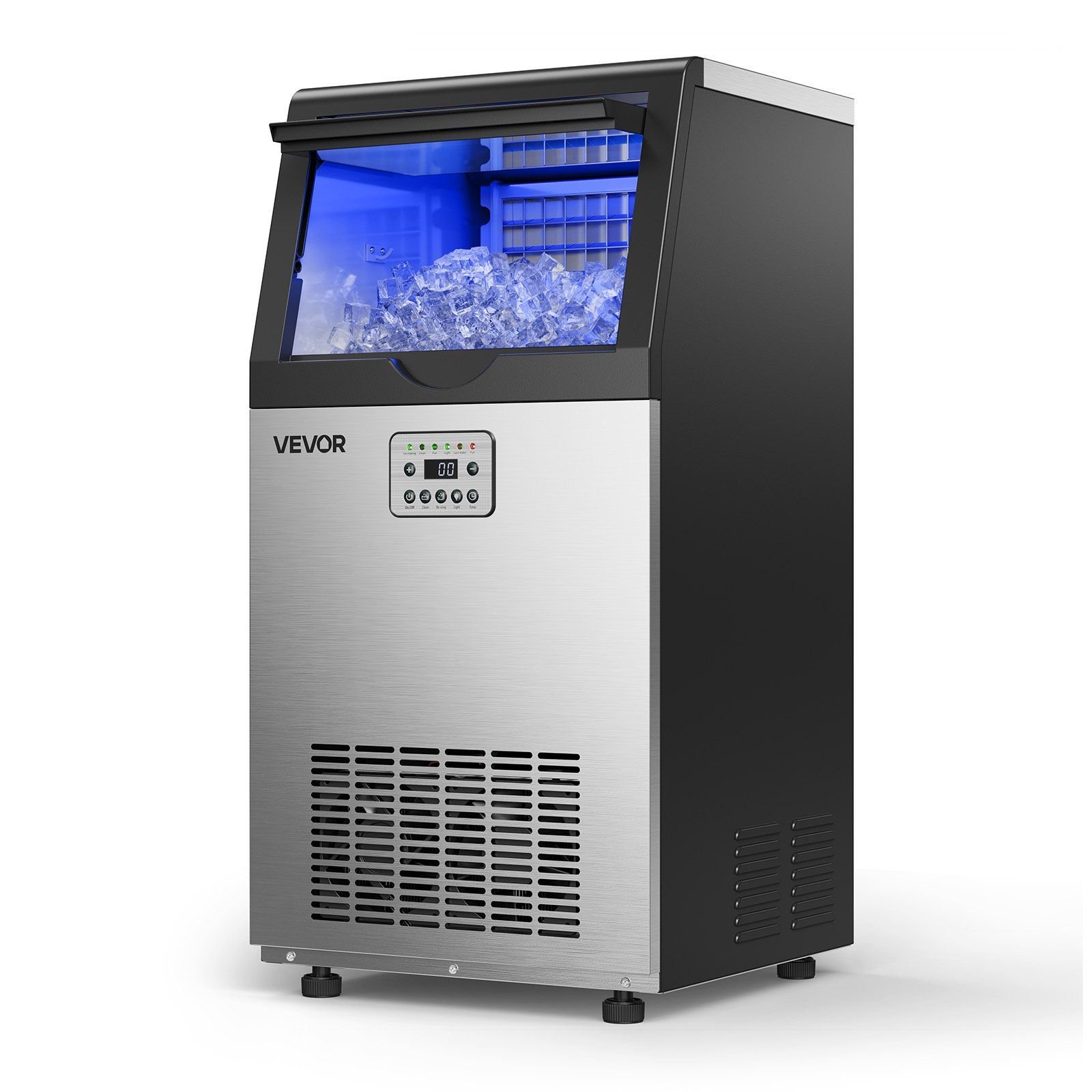 commercial ice maker machine with pump, 100 lbs/24h with 30 lbs storage capacity, built in/freestanding/under counter, stainless steel ice maker with led display & self cleaning, for home bar