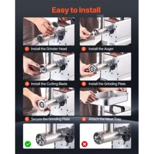 commercial meat grinder, 5 lbs/min capacity, #5 electric meat mincer with 3 plates, 3 sausage stuffing tubes, 350w/0.5hp stainless steel sausage maker for home kitchens & restaurants, etl listed