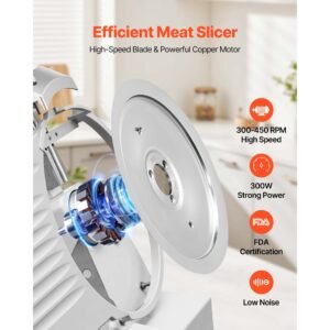 commercial meat slicer, 300w electric cutter, removable 10" carbon steel blade and food tray, 0 0.47" adjustable thickness food slicer machine,for frozen meat, ham, baguett, steak, etl approved