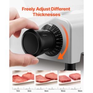 commercial meat slicer, 300w electric cutter, removable 10" carbon steel blade and food tray, 0 0.47" adjustable thickness food slicer machine,for frozen meat, ham, baguett, steak, etl approved