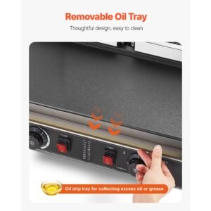 commercial panini grill, 3600w electric sandwich panini maker, stainless steel double sandwichs press grill with handle and temp control, 19x9 in flat enamel plate for hamburger steak bacon
