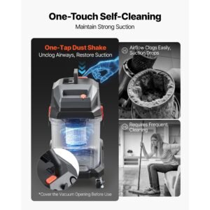 commercial shop vac, 11 gallon wet dry shop vacuum, 5.5 peak hp portable with one button self cleaning, 1350w input, 1.25in x 7ft hose, 20ft cord, industrial grade for jobsite, workshop