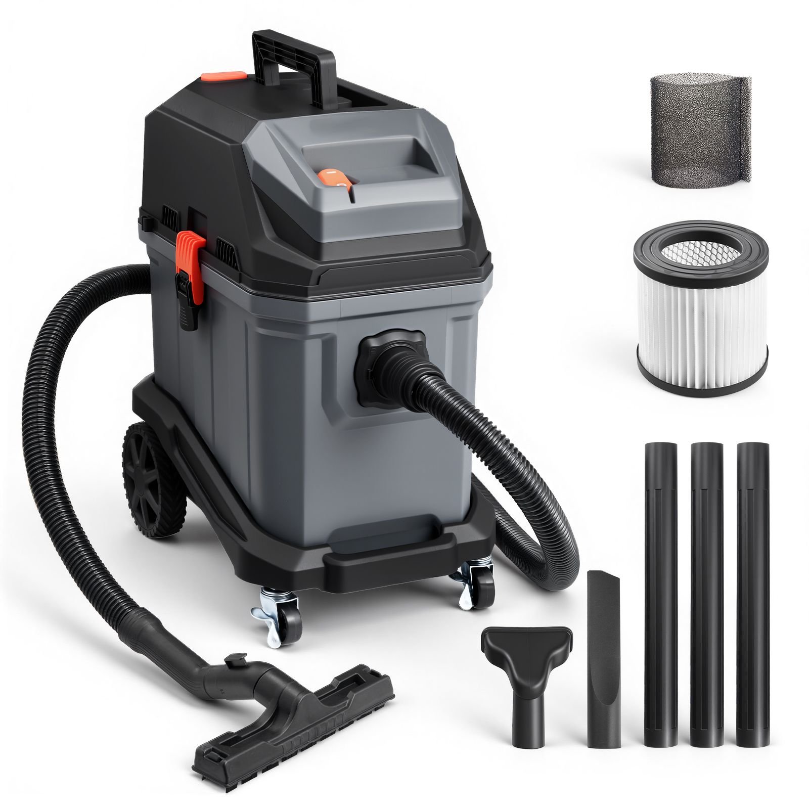 commercial shop vac, 11 gallon wet dry shop vacuum, 5.5 peak hp portable with one button self cleaning, 1350w input, 1.25in x 7ft hose, 20ft cord, industrial grade for jobsite, workshop