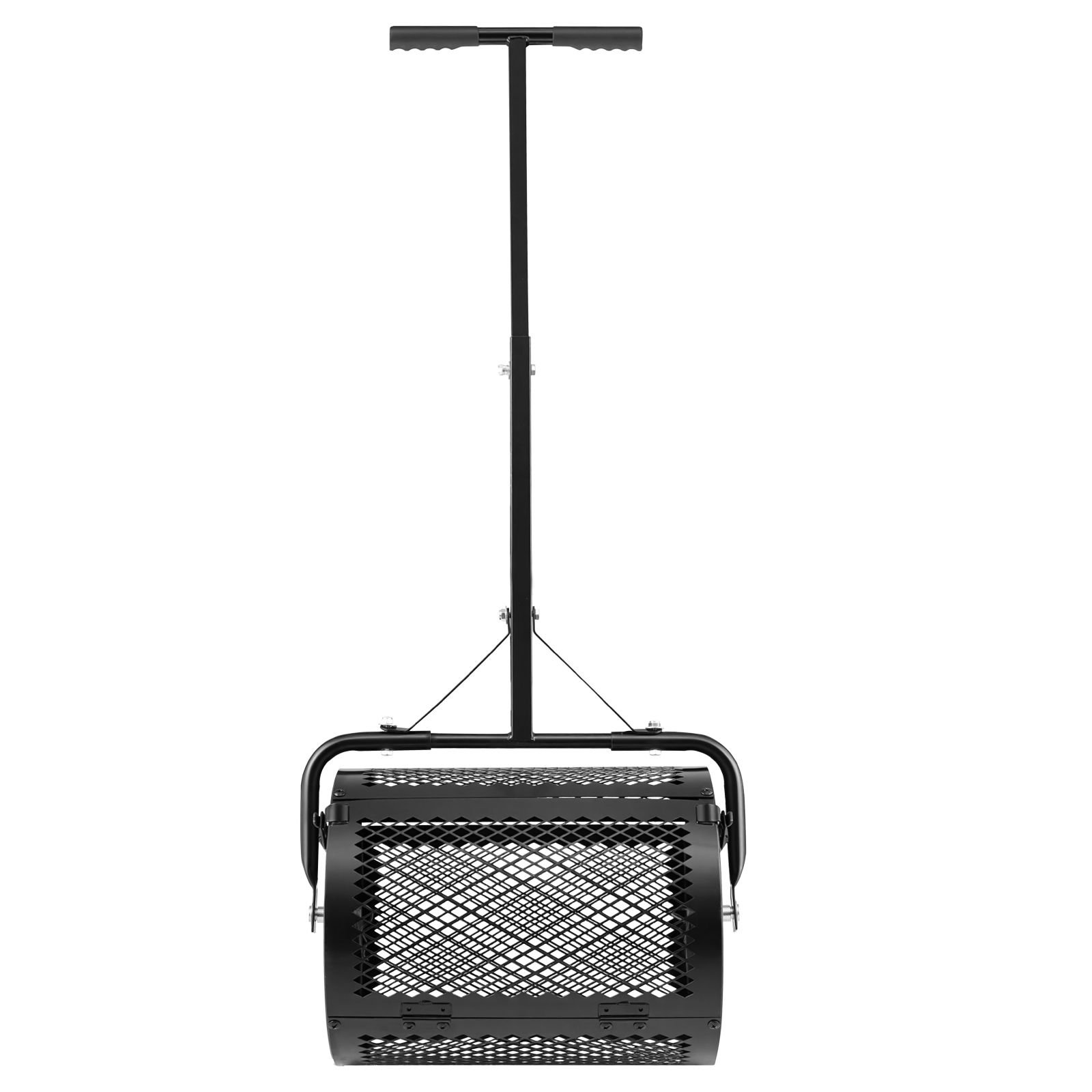 compost spreader, 16.5" wide peat moss spreader with t shaped handle, 3 heights adjustable, powder coated steel garden peat moss roller, heavy duty grass seed roller for planting seeding, black
