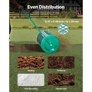 compost spreader, 24 in wide peat moss spreader with push/tow handle, 4 heights adjustable, powder coated steel garden peat moss roller, heavy duty grass seed spreaders for planting seeding