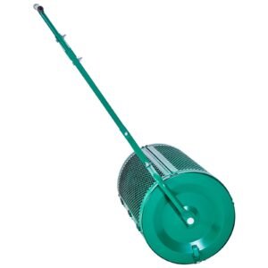 compost spreader, 24 in wide peat moss spreader with push/tow handle, 4 heights adjustable, powder coated steel garden peat moss roller, heavy duty grass seed spreaders for planting seeding