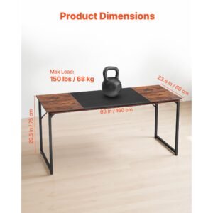 computer desk, 63 inch office gaming desk for home office, writing study work modern simple table with metal frame for large legroom, rustic brown and black