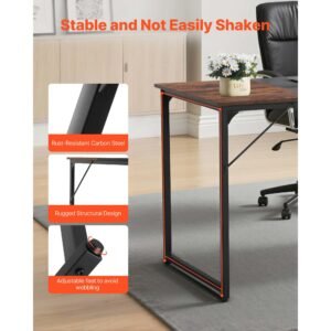 computer desk, 63 inch office gaming desk for home office, writing study work modern simple table with metal frame for large legroom, rustic brown and black