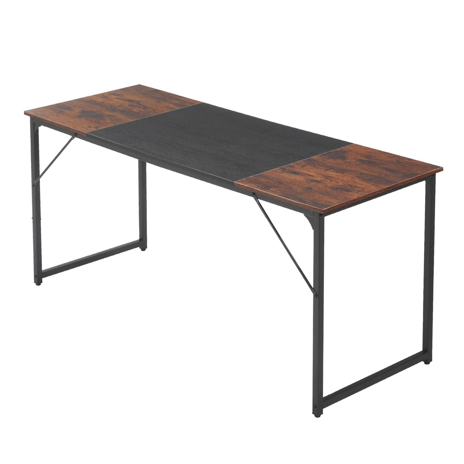 computer desk, 63 inch office gaming desk for home office, writing study work modern simple table with metal frame for large legroom, rustic brown and black