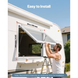 concession window 36x24 in, aluminum alloy frame service window for food truck, up to 85 degrees stand serving window with awning door and drag hook, rainwater resistant for concession trailers
