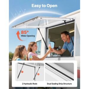 concession window 36x24 in, aluminum alloy frame service window for food truck, up to 85 degrees stand serving window with awning door and drag hook, rainwater resistant for concession trailers