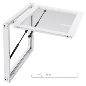 Concession Window 36x24 in, Aluminum Alloy Frame Service Window for Food Truck, Up to 85 Degrees Stand Serving Window with Awning Door and Drag Hook, Rainwater Resistant for Concession Trailers