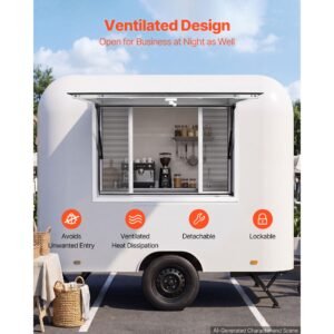 concession window 45x30 in aluminum alloy service window, for food truck, up to 85 degrees stand serving with 4 sliding screen windows, awning door and drag hook, rainwater resistant