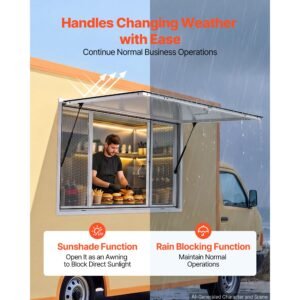 concession window 45x30 in aluminum alloy service window, for food truck, up to 85 degrees stand serving with 4 sliding screen windows, awning door and drag hook, rainwater resistant