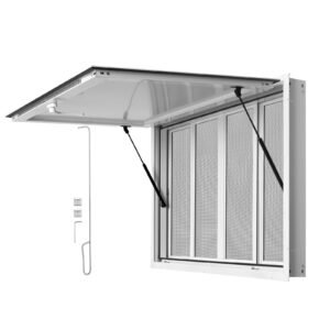 Concession Window 45x30 in Aluminum Alloy Service Window, for Food Truck, Up to 85 Degrees Stand Serving with 4 Sliding Screen Windows, Awning Door and Drag Hook, Rainwater Resistant