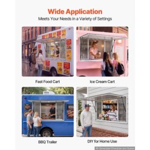 concession window 45x30 in aluminum alloy service window, for food truck, up to 85 degrees stand serving with 4 sliding screen windows, awning door and drag hook, rainwater resistant