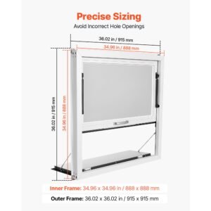 concession window folding shelf 36x36in aluminum alloy service window, for food truck, up to 85 degrees, with awning door and drag hook, rainwater resistant