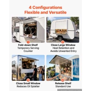 concession window folding shelf 36x36in aluminum alloy service window, for food truck, up to 85 degrees, with awning door and drag hook, rainwater resistant