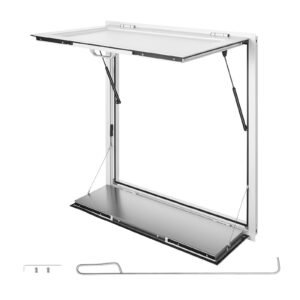 Concession Window Folding Shelf 36x36in Aluminum Alloy Service Window, for Food Truck, Up to 85 Degrees, with Awning Door and Drag Hook, Rainwater Resistant