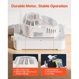 condensate pump, 1/12 hp, 90 gph, 20 ft lift, 115v automatic ac condensation removal pump with safety switch 20 ft tubing, for air conditioner, dehumidifier, hvac, furnace, ice maker water drain