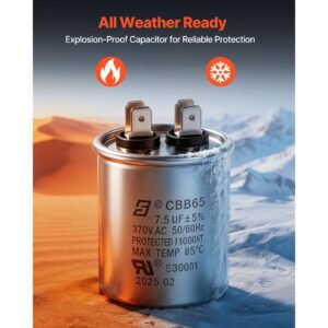 condenser fan motor with capacitor, 1/3hp 1075rpm 208 230v, compatible with ge genteq k55hxgdd 81195 5kcp39ggy209as, fasco d925 d7908, dayton em3729f, century fse1036sv1, rheem ruud 51 100998 05
