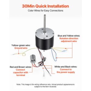 condenser fan motor with capacitor, 1/3hp 1075rpm 208 230v, compatible with ge genteq k55hxgdd 81195 5kcp39ggy209as, fasco d925 d7908, dayton em3729f, century fse1036sv1, rheem ruud 51 100998 05