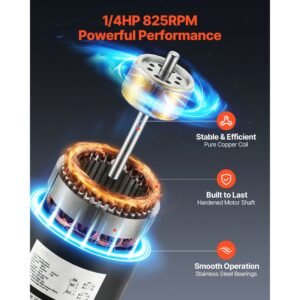 condenser fan motor with capacitor, 1/4hp 825rpm 208 230v, compatible with ge genteq 5kcp39lfbe31s 5kcp39lfy534as, lennox 12y65 (92w75), carrier hc39ge242 hb39gq232, amana janitrol 0131m00014ps