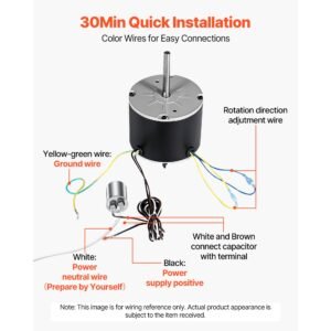 condenser fan motor with capacitor, 1/4hp 825rpm 208 230v, compatible with ge genteq 5kcp39lfbe31s 5kcp39lfy534as, lennox 12y65 (92w75), carrier hc39ge242 hb39gq232, amana janitrol 0131m00014ps