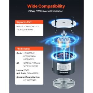 condenser fan motor with capacitor, 1/4hp 825rpm 208 230v, compatible with ge genteq 5kcp39lfbe31s 5kcp39lfy534as, lennox 12y65 (92w75), carrier hc39ge242 hb39gq232, amana janitrol 0131m00014ps