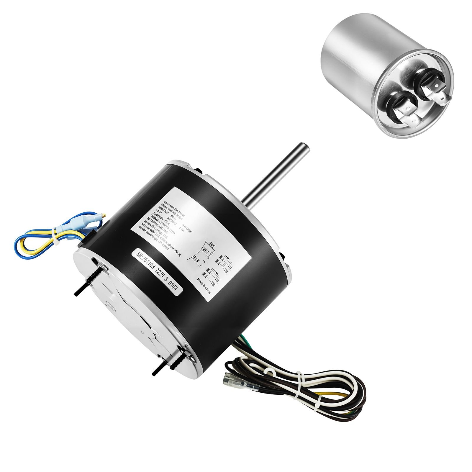 condenser fan motor with capacitor, 1/4hp 825rpm 208 230v, compatible with ge genteq 5kcp39lfbe31s 5kcp39lfy534as, lennox 12y65 (92w75), carrier hc39ge242 hb39gq232, amana janitrol 0131m00014ps