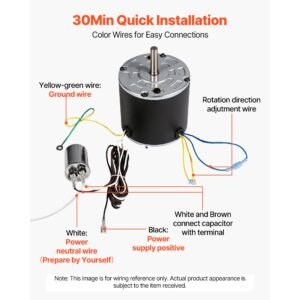 condenser fan motor with capacitor, 1/5hp 1075/900rpm 208 230v, replaces 12y75, 97m49, 100483 02, 43w49, compatible with lennox interlink emerson k48hxgck 4210 k48hxgfg 4294 yfk 150 6