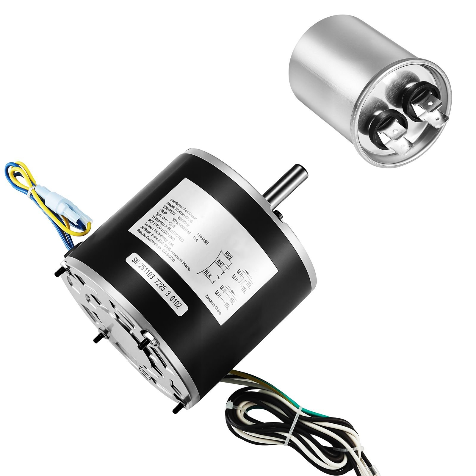 condenser fan motor with capacitor, 1/5hp 1075/900rpm 208 230v, replaces 12y75, 97m49, 100483 02, 43w49, compatible with lennox interlink emerson k48hxgck 4210 k48hxgfg 4294 yfk 150 6