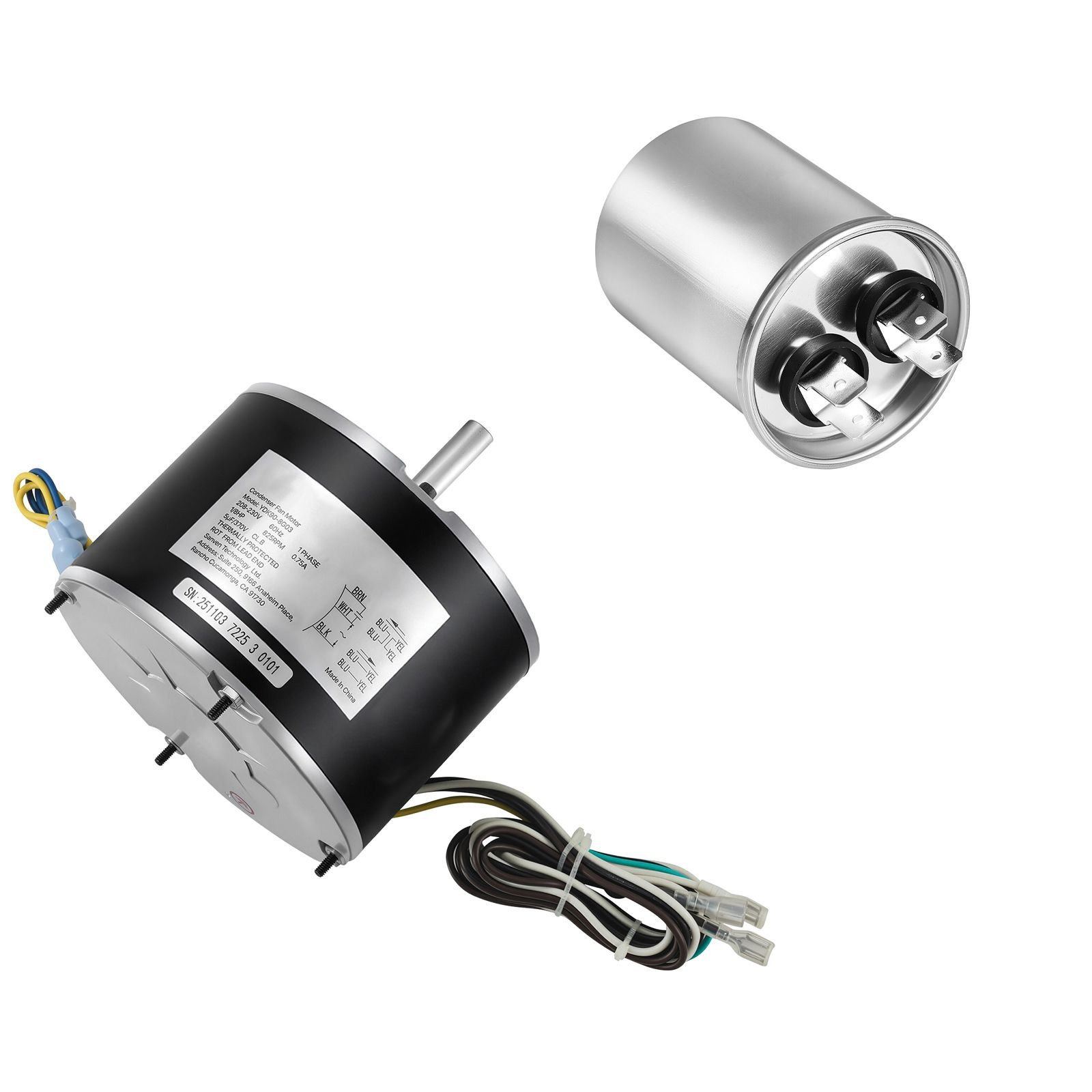 condenser fan motor with capacitor, 1/8hp 825rpm 208 230v, replacement for ge genteq carrier bryant payne 5kcp39kfua99s d159176p01 x70370245010 x70370245 01 5kcp39ggv570s