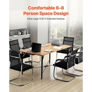 conference table, 6 ft office meeting table for 6 8 person, modern rectangle seminar desk with metal legs, meeting desk ideal for office, boardroom, conference room, easy assembly, brown