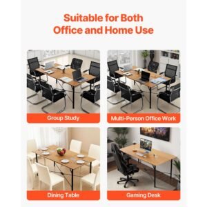 conference table, 6 ft office meeting table for 6 8 person, modern rectangle seminar desk with metal legs, meeting desk ideal for office, boardroom, conference room, easy assembly, brown