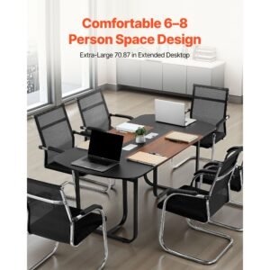 conference table, 6 ft oval office meeting table for 6 8 person, modern seminar desk with metal legs, large meeting desk for office, boardroom, conference room, easy assembly, black & brown