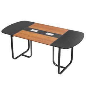 Conference Table, 6 ft Oval Office Meeting Table for 6-8 Person, Modern Seminar Desk with Metal Legs, Large Meeting Desk for Office, Boardroom, Conference Room, Easy Assembly, Black & Brown