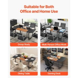 conference table, 6 ft oval office meeting table for 6 8 person, modern seminar desk with metal legs, large meeting desk for office, boardroom, conference room, easy assembly, black & brown