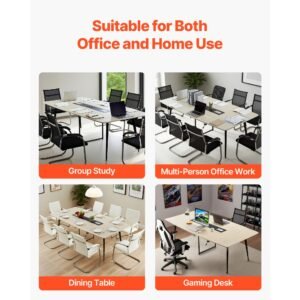 conference table, 8 ft boat shaped office meeting table with charge station for 10 person, modern boat seminar meeting desk with metal legs for office, boardroom, conference room, easy assembly