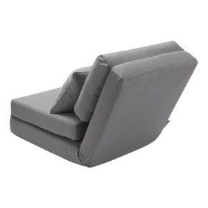 Convertible Flip Chair, 5-Position Adjustable Floor Lazy Sofa, Folding Upholstered Couch Bed with Adjustable Backrest Metal Frame and Pillow, Folding Sofa Bed Chair for Living Room Bedroom, Gray