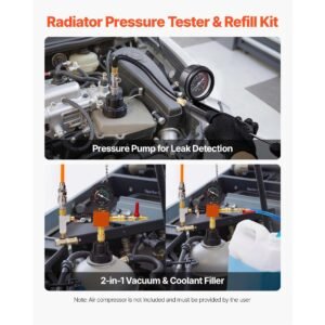 coolant pressure tester kit, 28pcs radiator vacuum refill kit with 4 adapters, universal fit, automotive cooling system pressure tester kit, with pressure pump & aluminum alloy purge filler