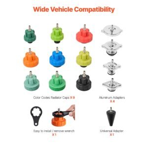 coolant pressure tester kit, 28pcs radiator vacuum refill kit with 4 adapters, universal fit, automotive cooling system pressure tester kit, with pressure pump & aluminum alloy purge filler
