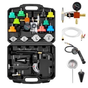 Coolant Pressure Tester Kit, 28Pcs Radiator Vacuum Refill Kit with 4 Adapters, Universal Fit, Automotive Cooling System Pressure Tester Kit, with Pressure Pump & Aluminum Alloy Purge Filler